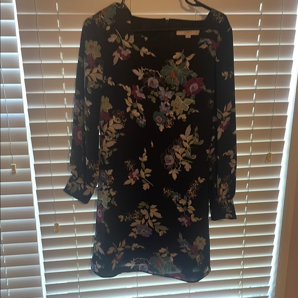 LOFT Black Dress with Floral Design